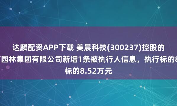 达麟配资APP下载 美晨科技(300237)控股的杭州赛石园林集团有限公司新增1条被执行人信息，执行标的8.52万元